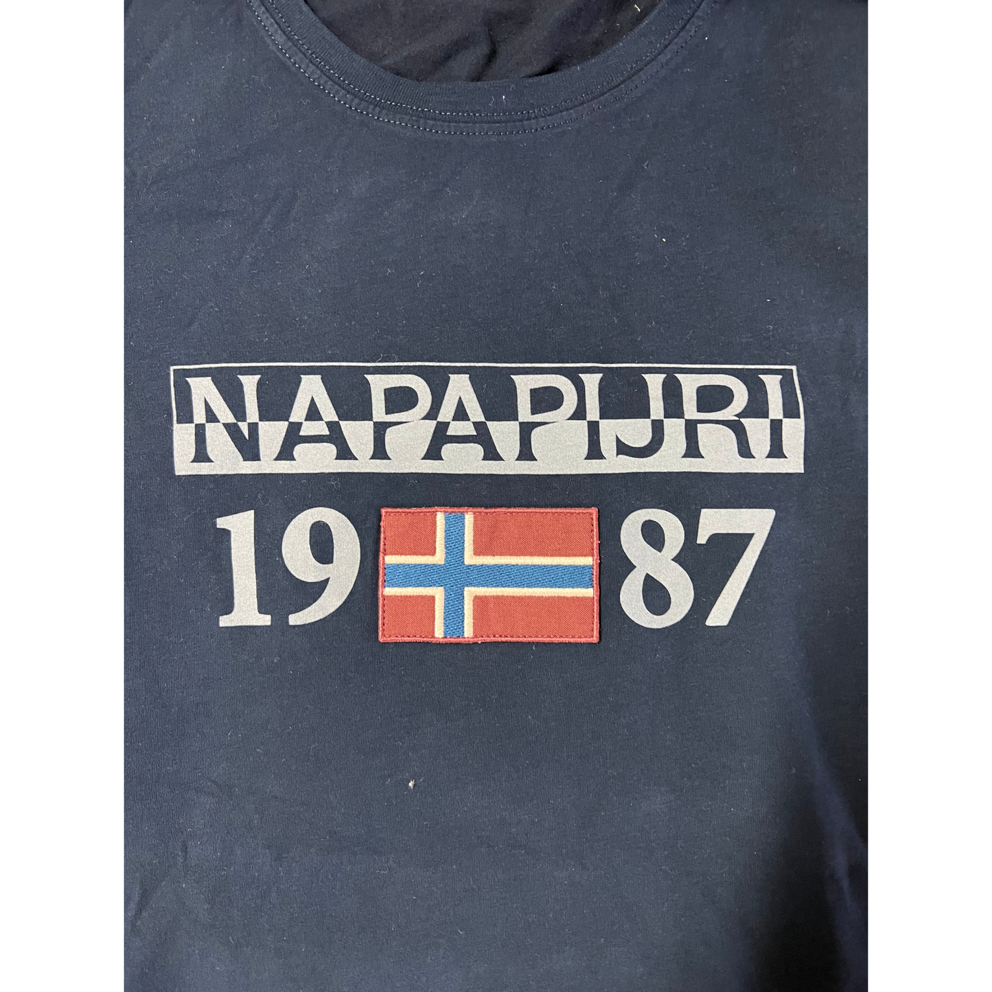 NAPAPIJRI- T-shirt blu con logo centrale