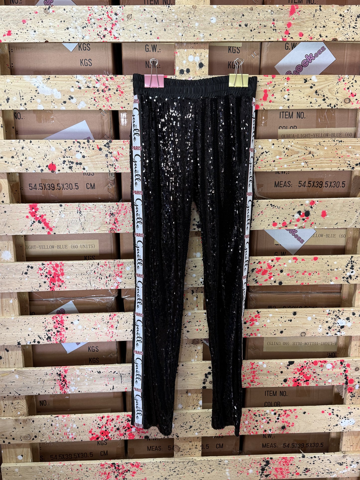 GAELLE- Pantalone nero con strass donna