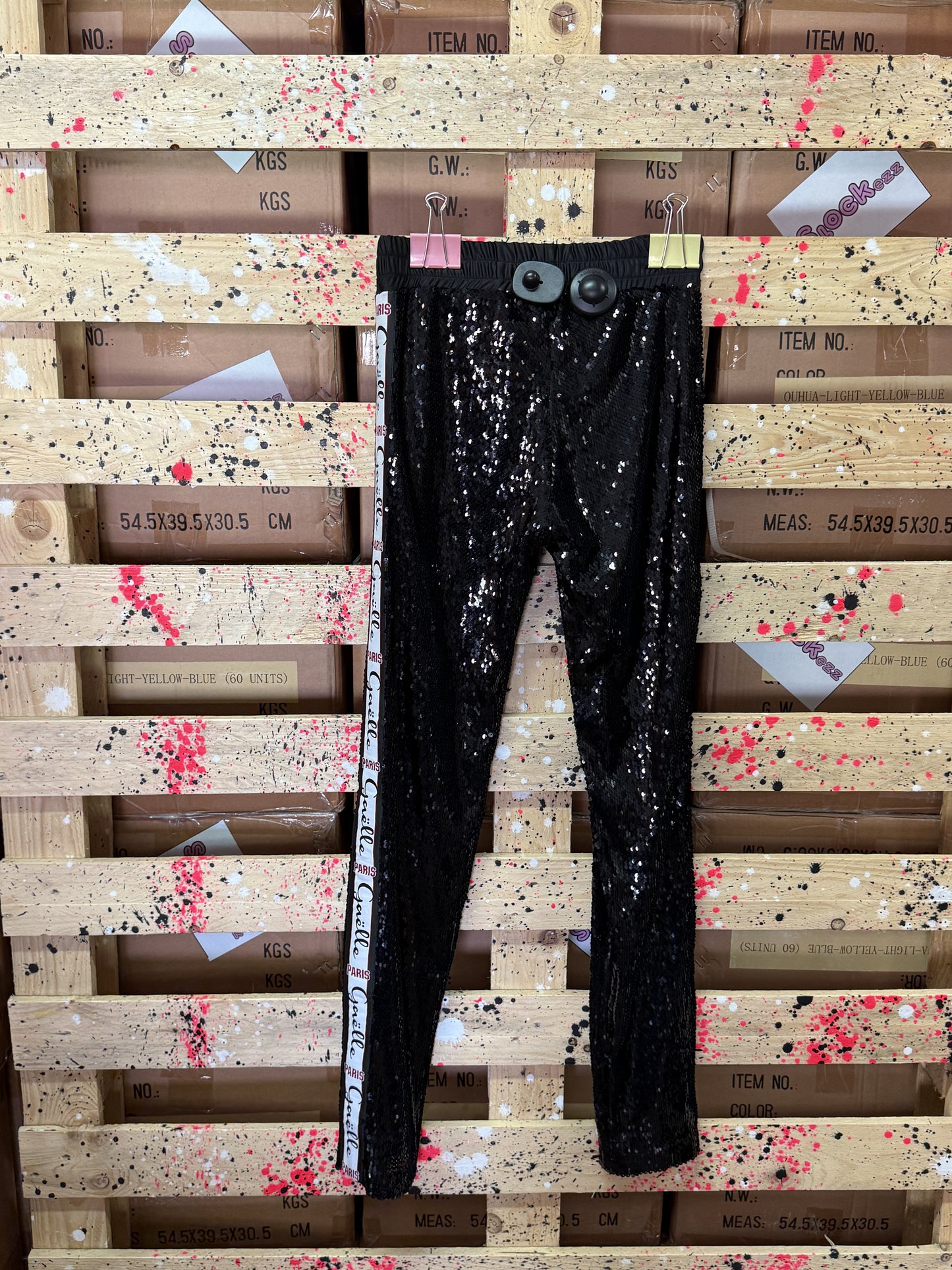 GAELLE- Pantalone nero con strass donna
