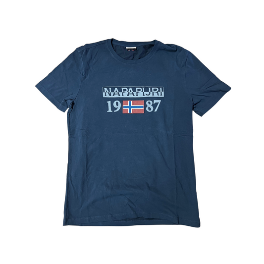 NAPAPIJRI- T-shirt blu con logo centrale